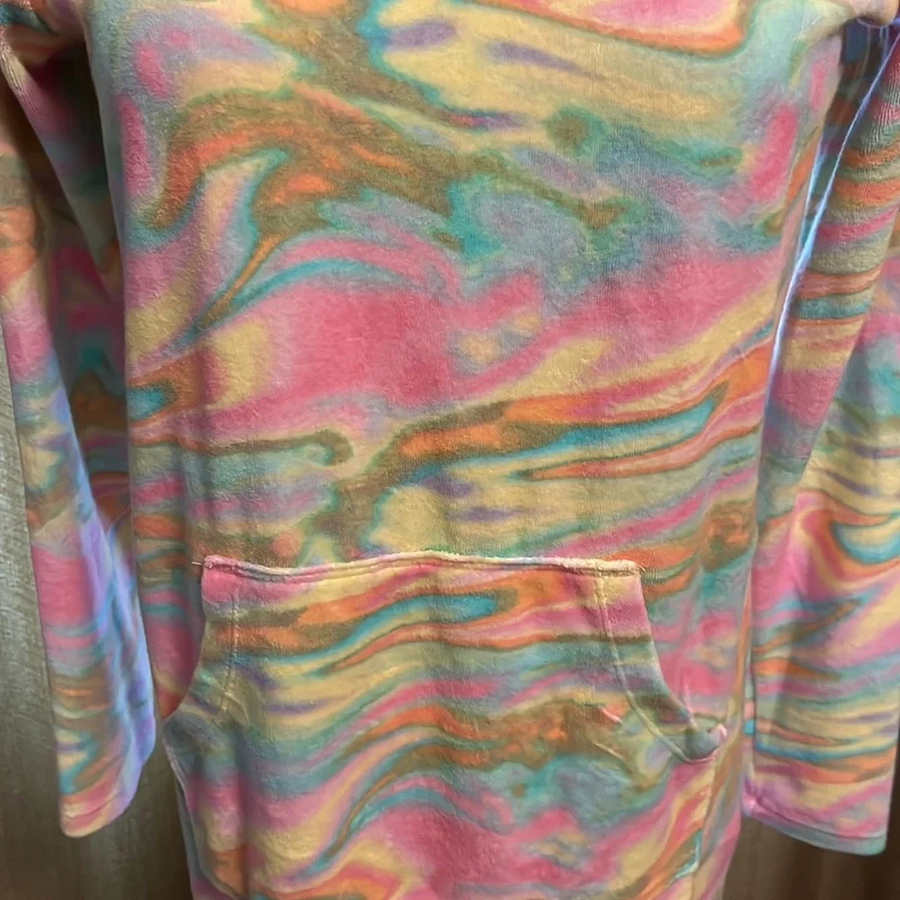 Lands End Tie Dye Hooded Pool Swim Cover Up Long Sleeve with Pocket Girls XL